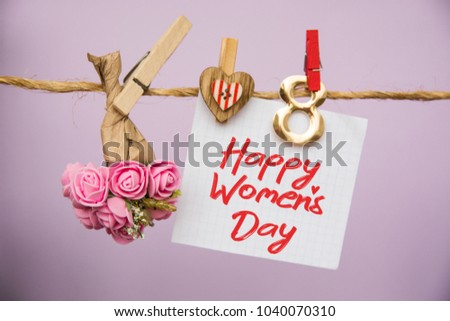 Happy Women's Day Card. celebrate 8 March, lollipop shape figure eight 8