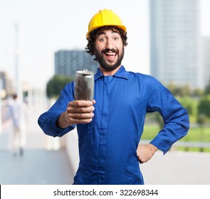 Happy Worker Man With Beer