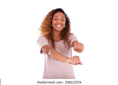 Happy young african american dancing  isolated on white background - Black people