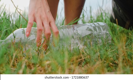 Happy Young Asia Activists Collecting Plastic Waste On The Forest. Korean Lady Volunteers Help To Keep Nature Clean Up And Pick Up Garbage. Concept About Environmental Conservation Pollution Problems.