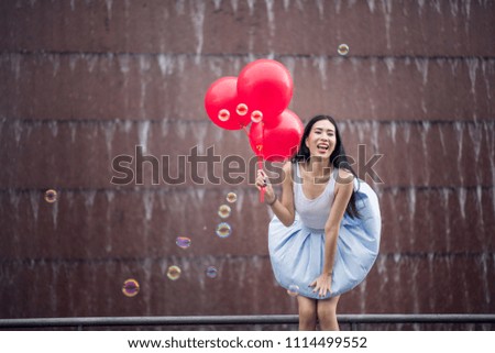 Similar – Young teenage girl blowing pink bubble gum