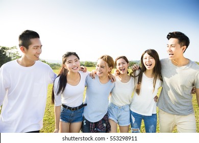 Happy Young Asian Group Walking Together