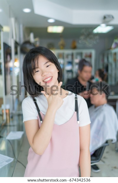 Happy Young Beautiful Asian Girl Short Stock Photo Edit Now