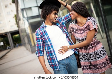 Happy Young Black Couple Hugging Laughing Stock Photo 1501329476 ...