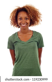 Happy young black fitness woman isolated over white background