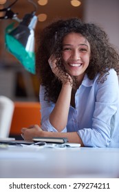 happy young curly  business woman in the modern office - Shutterstock ID 279274211