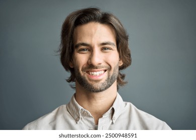 Happy young European professional business man looking at camera, headshot close up portrait. Confident smiling businessman, male entrepreneur, business owner face isolated on gray background. - Powered by Shutterstock