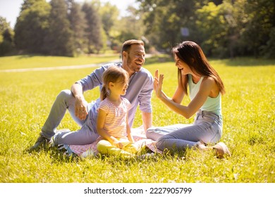 Happy young family with cute little daughter having fun in park on a sunny day - Powered by Shutterstock