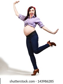 Happy Young Funny Pregnant Woman In Pin Up Style