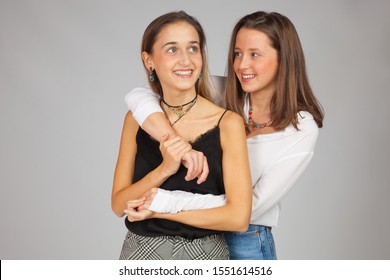 Happy young girls, love of sisters or friends, affection between adult women. Happiness among young people, students and beautiful. - Shutterstock ID 1551614516
