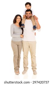 Happy Young Indian Family Isolated On White Background