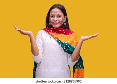 Happy Young Indian Woman Celebrating Holi