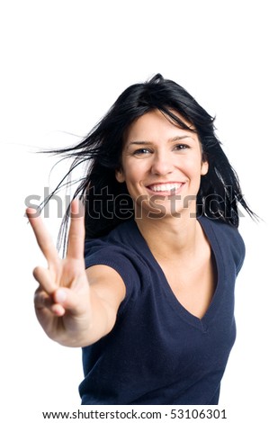 Similar – Image, Stock Photo Hand with two fingers raised on purple background and copy space