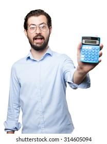 happy young man with calculator
