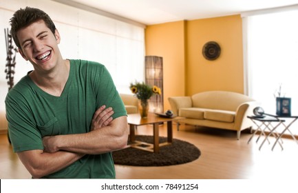 Happy Young Man At His Apartment