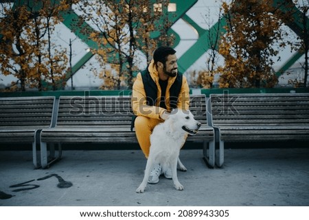 Similar – Image, Stock Photo Man with dog Town