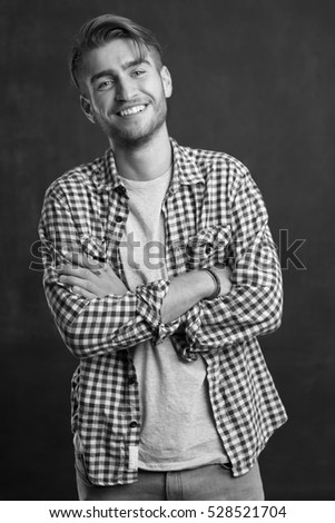 Similar – Image, Stock Photo young guy smiles and touches hair