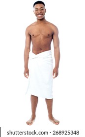 Happy Young Man With The Towel Around His Waist