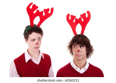 Wearing Reindeer Antlers Images, Stock 
