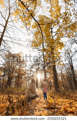 Similar – Women friends laughing while walking in forest