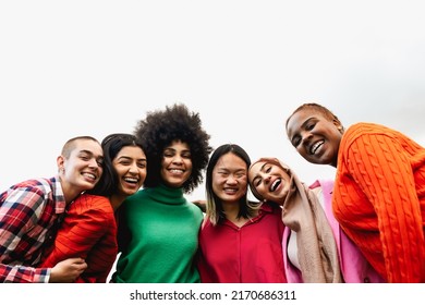 Happy Young Multi Ethnic Women Having Fun Hanging Out In The City - Diversity And Friendship Concept 