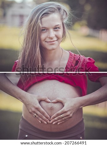 Similar – Foto Bild Schwanger mit Partner, der sich umarmt und den nackten Bauch hält.