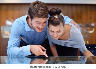 Happy Young Romantic Couple In Love Buy Jewelry Ring In Luxury Store