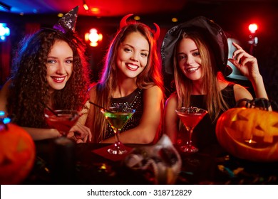 Happy Young Witches Drinking Cocktails Bar Stock Photo 318712829 ...