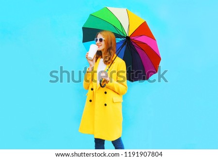 Similar – Blonde thin woman with hat and sunglasses visiting the city during the day.