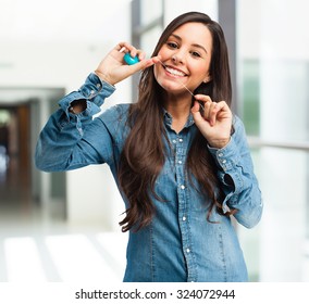 Happy Young Woman With Dental Floss