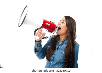 Happy Young Woman With Megaphone