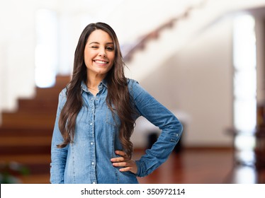 Happy Young Woman Wink Sign