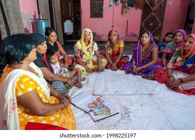 Hapur, Uttar Pradesh, India-Sep 12 2016: Women Attending Self Help Group, Financial Intermediary Committee Usually Composed Of 10 To 25 Local Women, Self-help Groups Is The Idea Of Mutual Support,