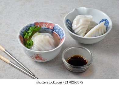 Har Gow Or Haukau Or Hakao Is A Cantonese Dumpling Made From Wheat Starch, Tapioca Starch, Shrimp, Cooked Pork Fat, Bamboo Shoots, Scallions, Cornstarch, Sesame Oil, Soy Sauce, Sugar, And Other Season