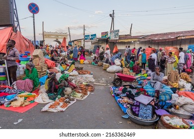 HARAR, ETHIOPIA - APRIL 7, 2019: Street market at Shoa Gate in Harar, Ethiopia