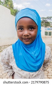 HARAR, ETHIOPIA - APRIL 8, 2019: Young girl in Harar, Ethiopia
