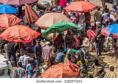 HARAR, ETHIOPIA - APRIL 8, 2019: Aerial view of a market in Harar, Ethiopia