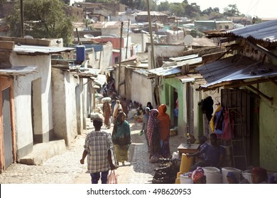 HARAR, ETHIOPIA - CIRCA NOVEMBER 2015: Hararis walk around the narrow streets along the local market