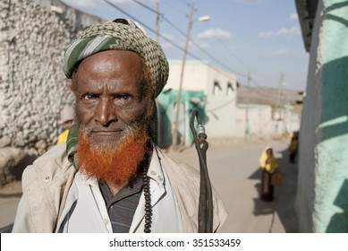 HARAR, ETHIOPIA - MARCH 28: Unidentified Muslim Man On A Street Of Harar, Ethiopia, On March 28, 2012. Harar Is The Center Of Islam In Ethiopia And Elderly Men Often Use Henna To Dye Their Beards.