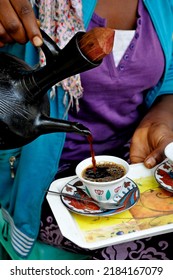 HARAR, ETHIOPIA - September 2018. Legendary (traditionally roasted - Ethiopian) street coffee. Roasted in front of customers.