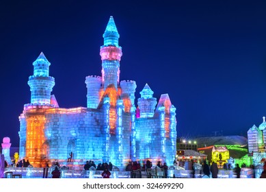 Harbin, China - January 6, 2015: Ice Castle In Harbin Ice And Snow World In Harbin City, Heilongjiang Province, China.