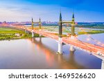 Harbin skyline. Yangmingtan Bridge and Songhua River. Located in Harbin, Heilongjiang, China.