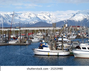 Harbor In Alaska With Fishing Boats