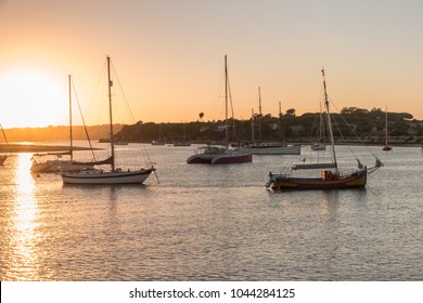 Harbor From Alvor At Sunset In Portugal