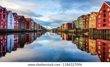 The harbor and city of Trondheim in Norway