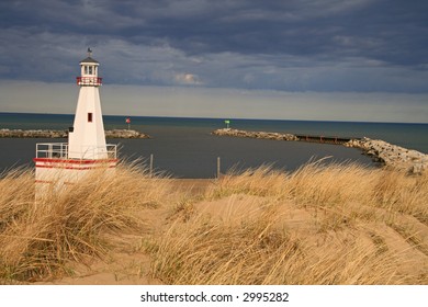 Harbor Entrance at New Buffalo, Michigan, with an approaching storm