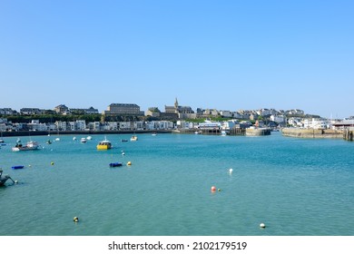 The Harbor Roadstead Of The City Of Granville In Europe, France, Normandy, Manche, In Spring, On A Sunny Day.