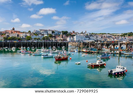 Harbor and Skyline of Saint Peter Port, Guernsey, Channel Islands, UK
