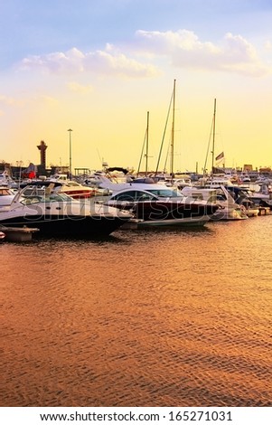 Harbor at sunset.