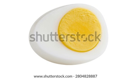 Hard boiled egg half with smooth white albumen and bright yellow yolk